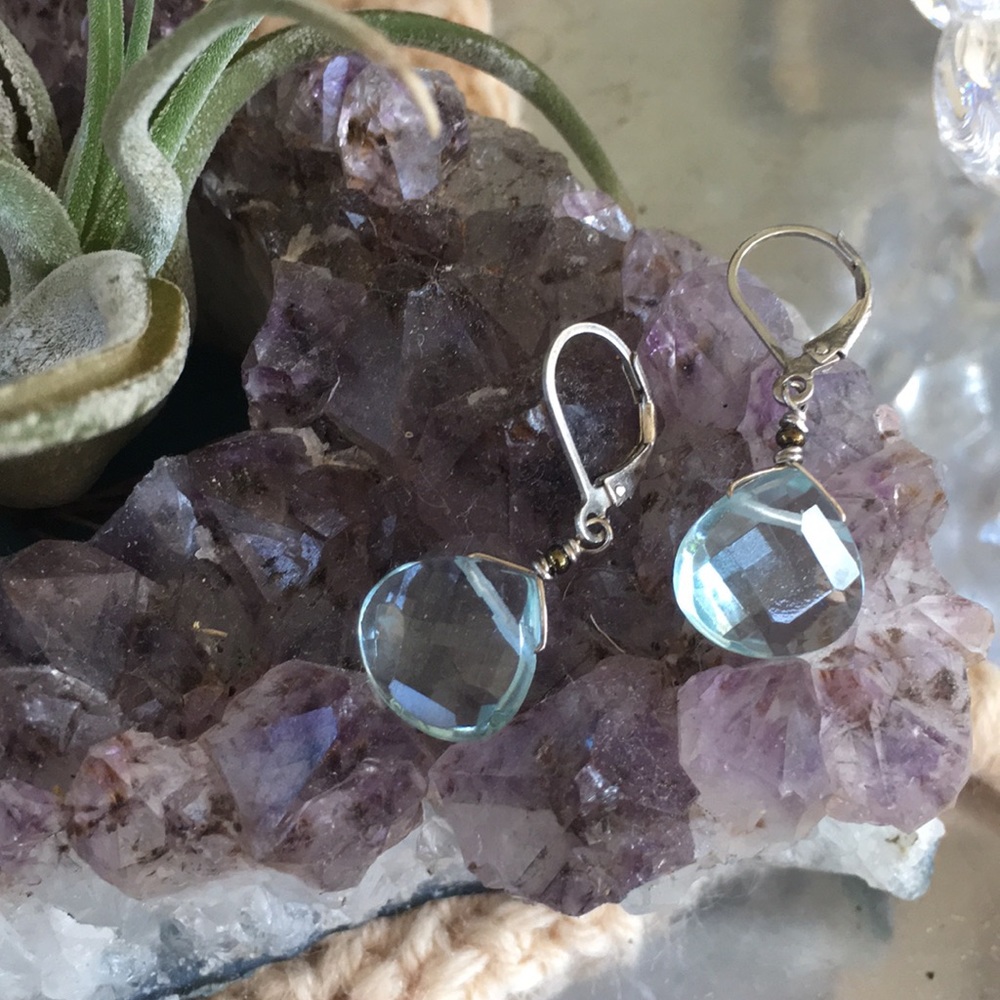 Pale Blue Teardrop Dangle Earrings Sterling